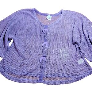 Noelle Purple Crochet Knit Open Weave Button Up cover up Easter spring‎ coquette